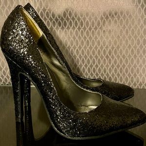 Black Glitter Stiletto Heels sz 6
